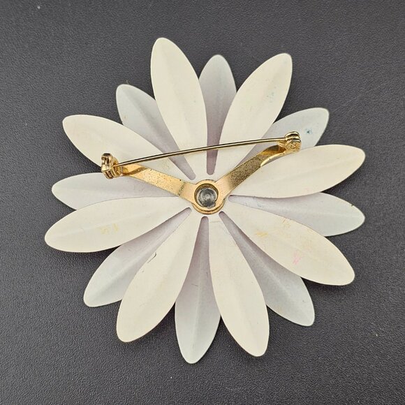 Vintage Pink White Yellow Enamel Flower Daisy 2.75" Pin Brooch - Picture 3 of 4